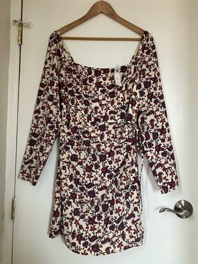 Abercrombie & Fitch Floral Paisley Blue Cream Wrap Long Sleeve Dress Size L, NWT